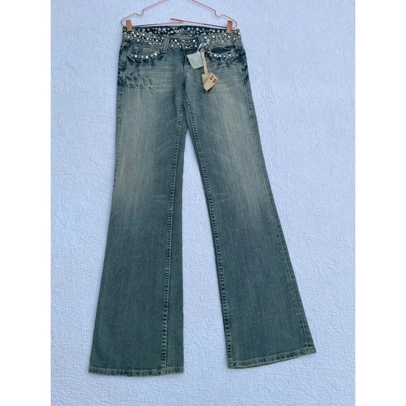 Miss Me Womens Rhinestone Mid Rise Boot Cut Denim Jeans Light Blue Sz 28 - Picture 5 of 16